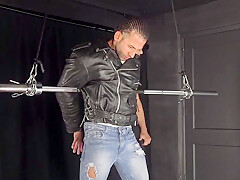 Muscle leather biker latino bound