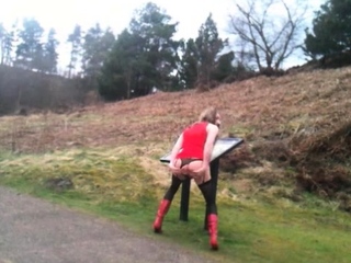 Crossdresser Strips Outdoors