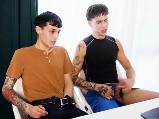 Angel Elias and Dante Snoww jerking off together