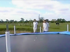 Cockslurping Gay Oral Threesome On An Outdoor Trampoline